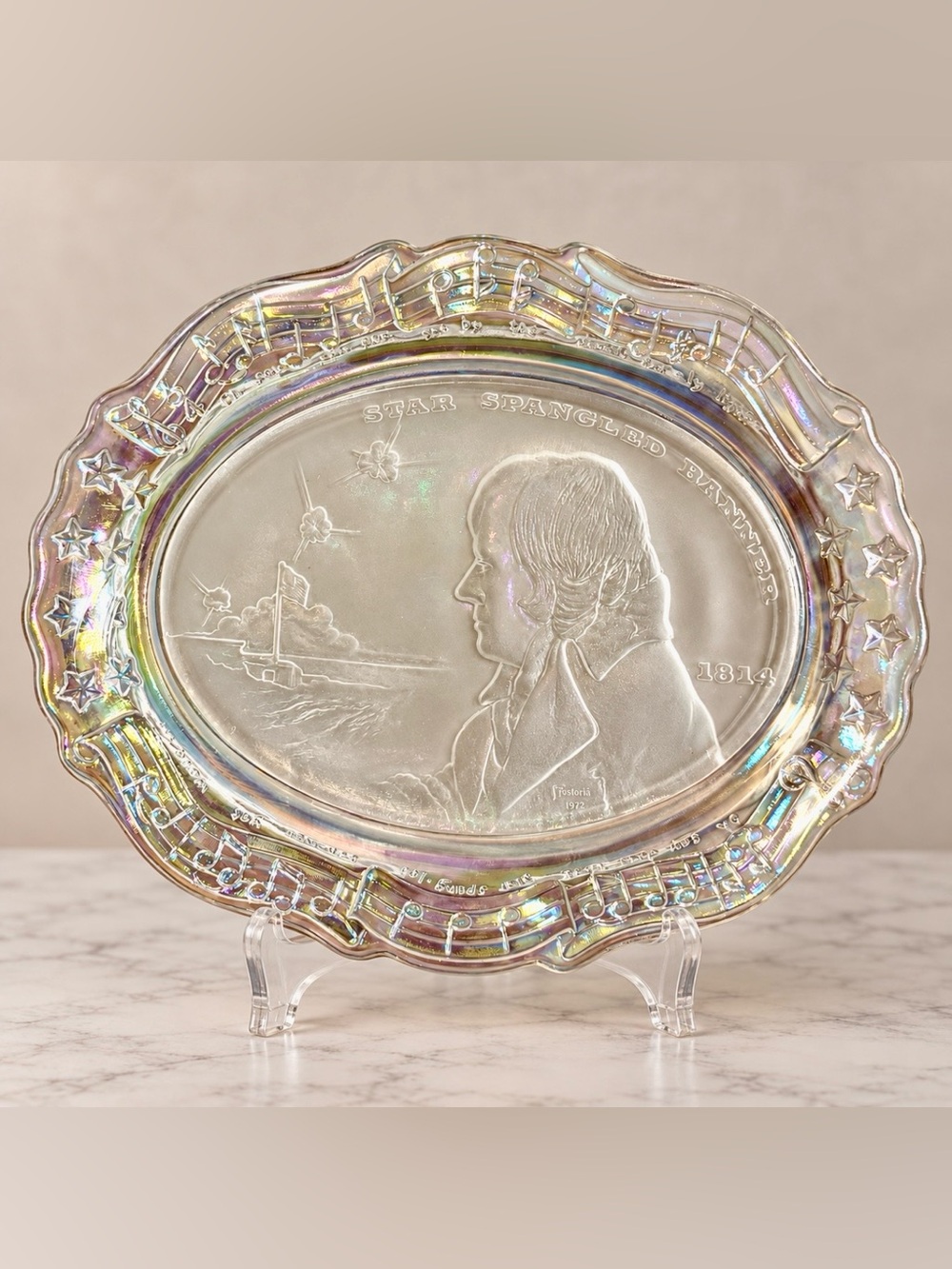 Vintage 1972 Fostoria Star Spangled Banner Glass Tray Plate